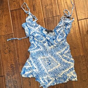 Love Tree Blue and White Mini Romper